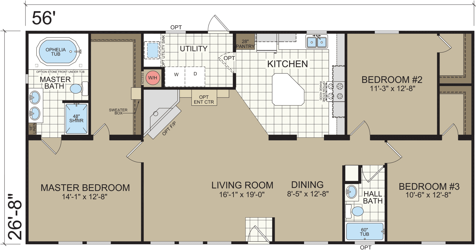 Saluda Built By Champion Homes In Lillington, Nc - Floor Plan (1600x856)