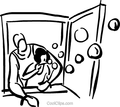 Parent And Child Blowing Bubbles Royalty Free Vector - Clip Art (480x427)