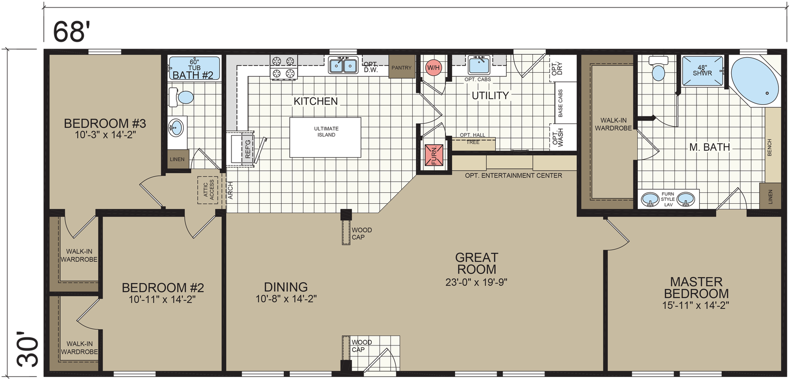 Barclay 6809 Built By Dutch Housing In Topeka, In - Floor Plan (1600x855)