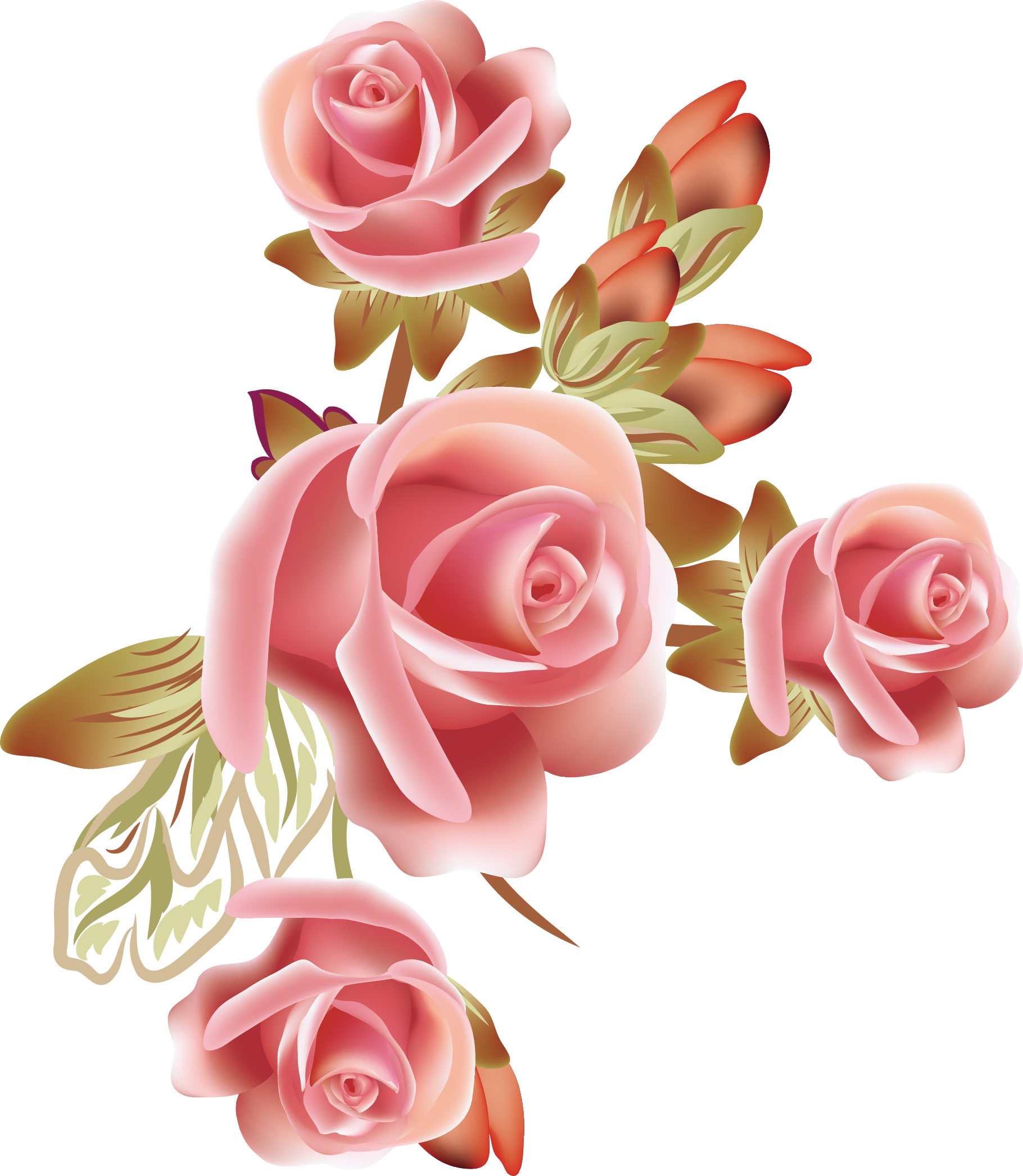 Rose Flower Clip Art - Pink Roses Vector Png (1820x2091)