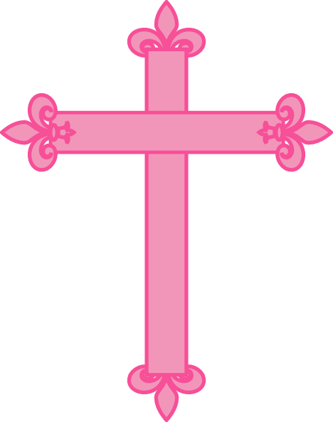 Fleur De Lis Cross 1 Clip Art At Clker - Pink Cross Clipart (468x593)