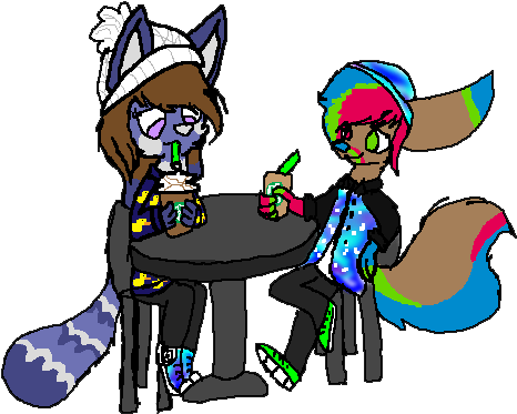 Two Idiots Drinking Coffee By Onyxthecatandwolf - Cartoon (567x522)