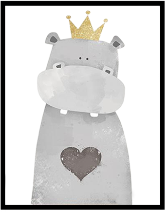Cartoon Cute Hippo Canvas Art Print - Kinderzimmer Bilder Nilpferd (500x500)