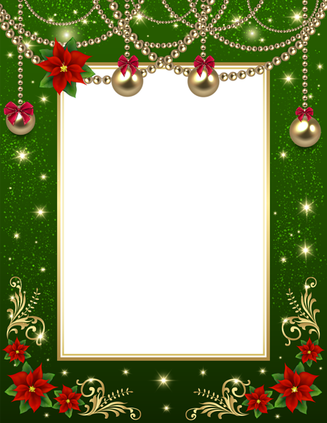 Christmas Transparent Png Photo Frame Green - Festive Golden Green Quality A4 Transparent Photo Frame (464x600)