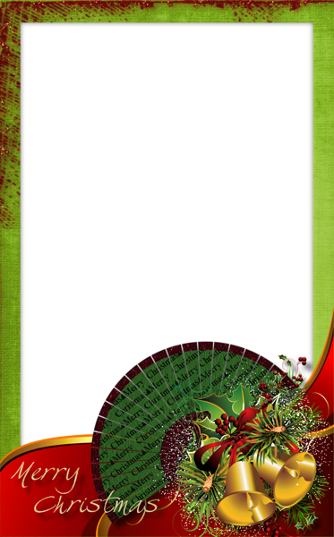 Green Christmas Transparent Png Photo Frame With Bells - Merry Christmas Stationery Printer Paper 26 Sheets (373x600)