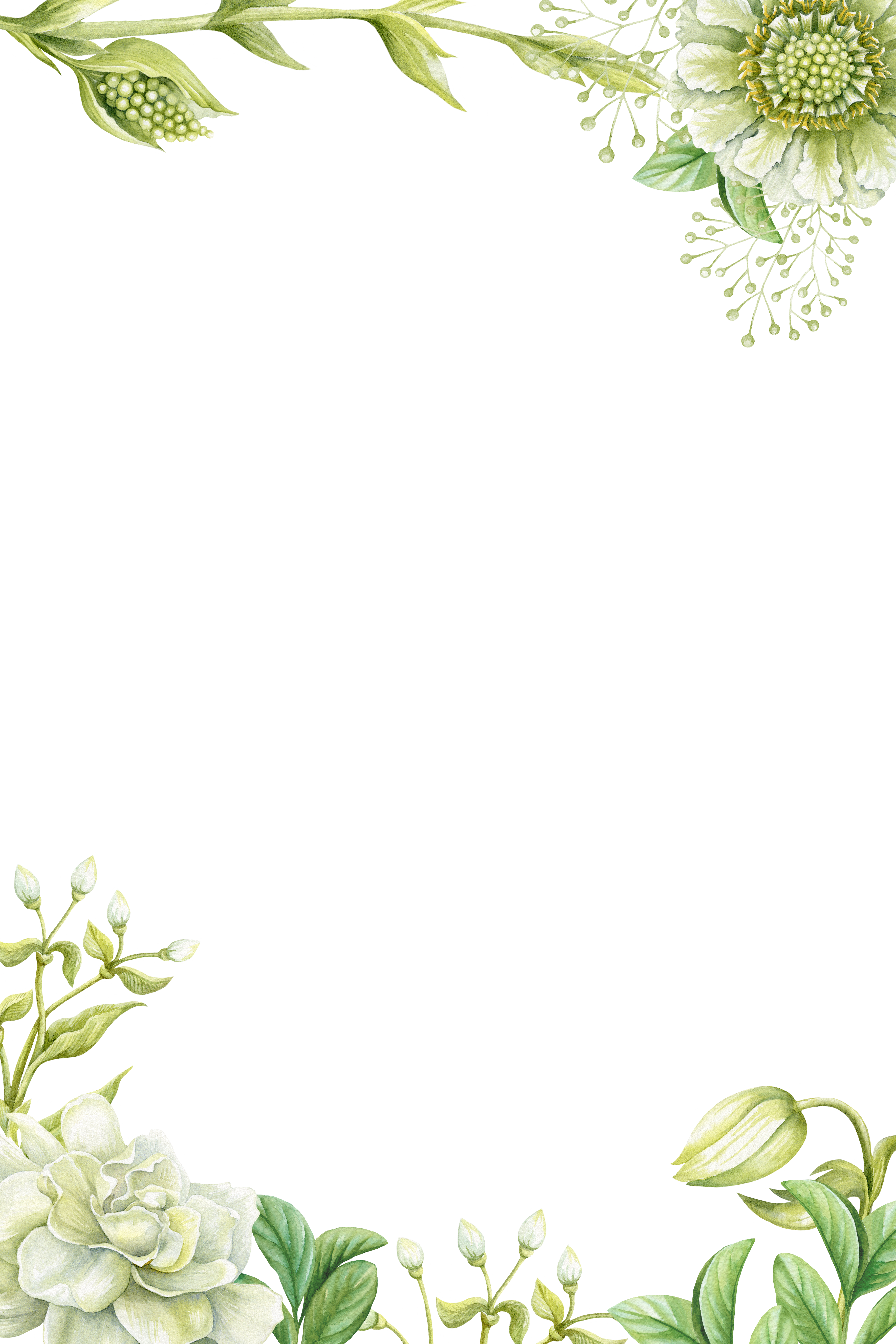 Green Hand-painted Flower Borders 3543*5315 Transprent - Green Flower Border Png (3543x5315)