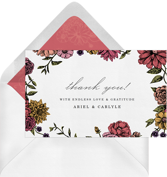 Romantic Floral Border Thank You Note In Red - Greeting Card (550x581)
