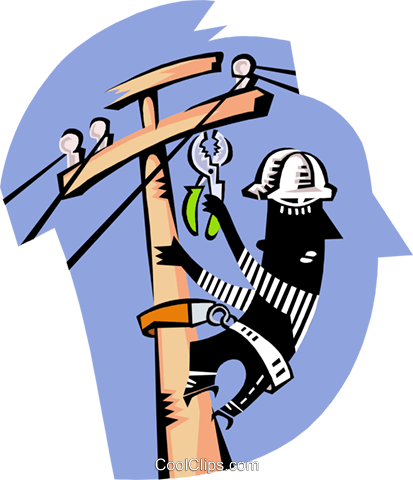 Telephone Repairman Royalty Free Vector Clip Art Illustration - Electrical Power (413x480)