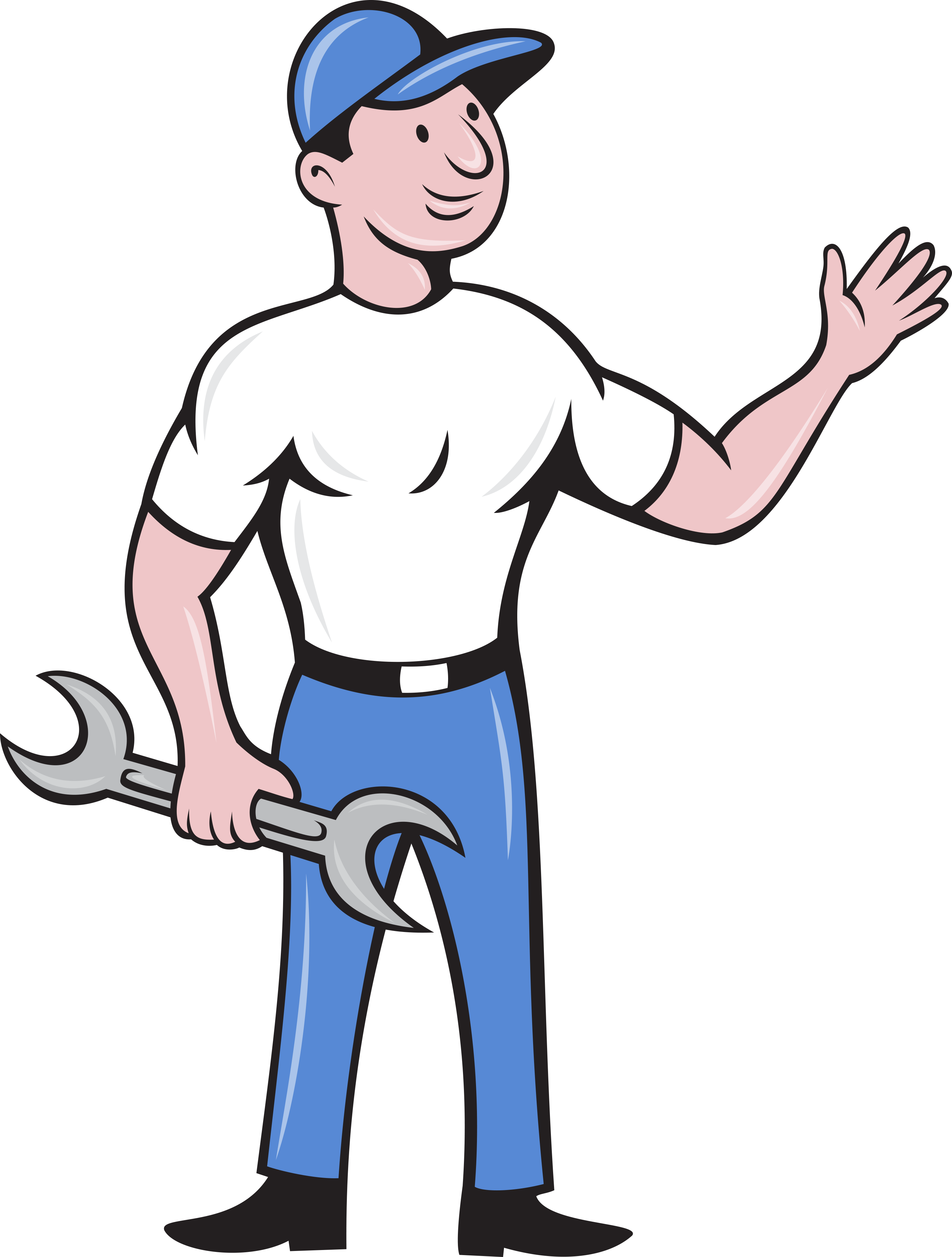 Mechanic Hold Spanner Waving Hand Cartoon Card (3000x3960)
