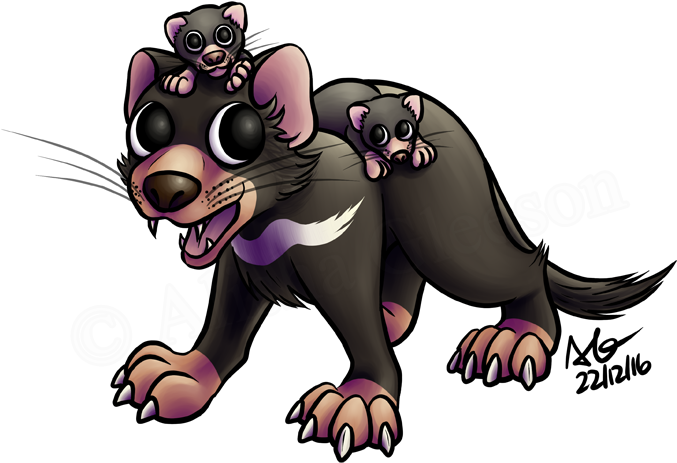 Tasmanian Devil Family By Scurvysimon - Drawing (700x488)