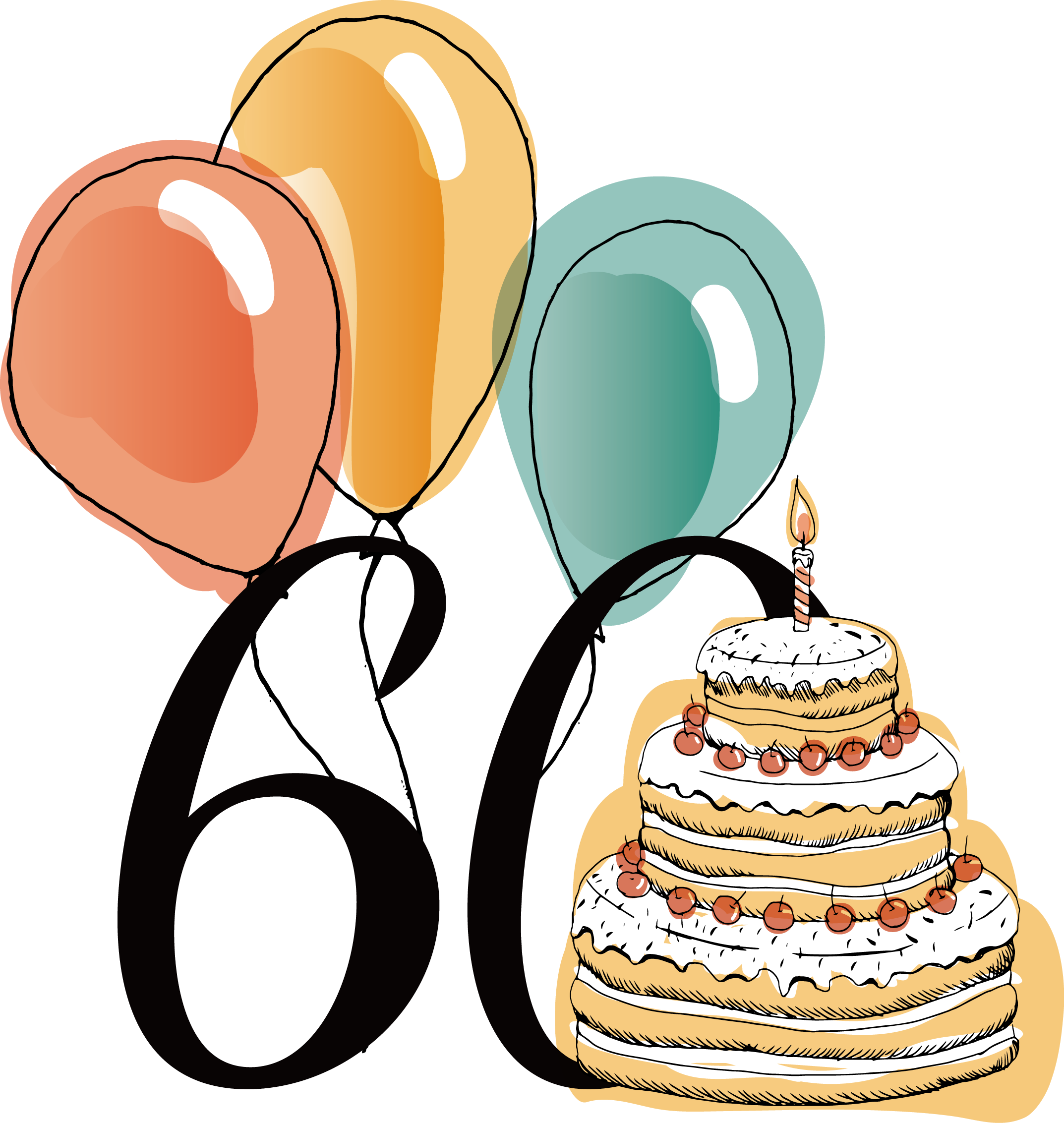 60th Anniversary Birthday Vector 2146*2265 Transprent - Balloon Watercolor (2146x2265)