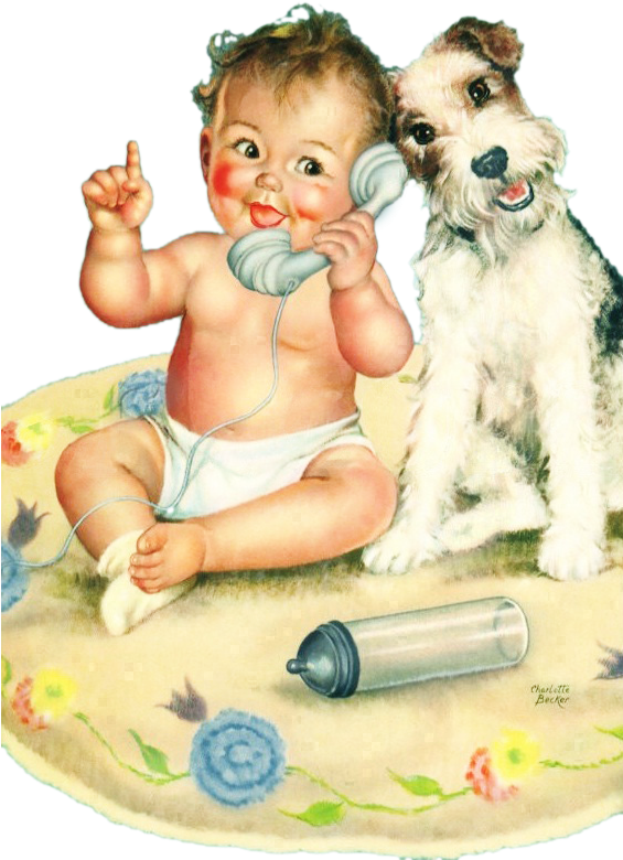 Mis Laminas Para Decoupage - Giclee Painting: Becker's Baby Talks, Dog Listens, (564x819)