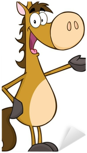 Happy Horse Cartoon Mascot Character Sticker • Pixers® - Pferd Sprechblase (400x400)