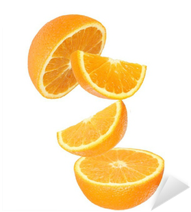 Sticker Tranches D'orange Frais En Mouvement Sur Blanc - Orange (400x400)