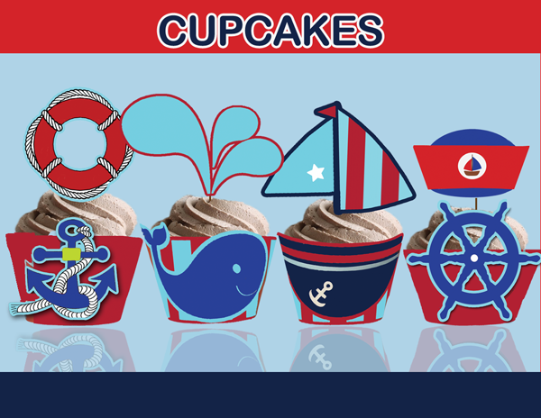Nautical Baby Shower - Nautical Cupcake Wrappers Printable (600x464)