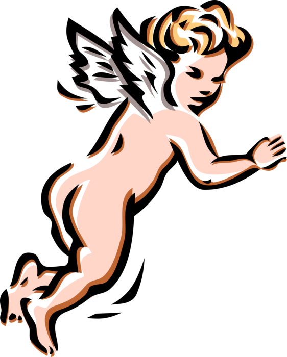 Vector Illustration Of Angelic Spiritual Cherub Angel - Illustration (562x700)