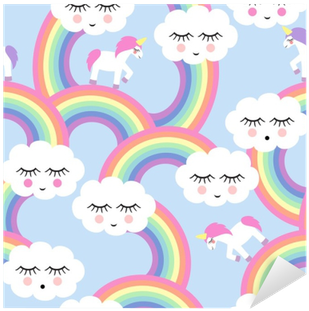 Autocolante Pixerstick Padrão Sem Costura Com Nuvens - Fundo Nuvem E Arco Iris (400x400)