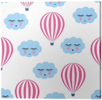Pink Hot Air Balloons With Smiling Sleeping Clouds - Balao De Ar Quente Desenho (400x400)