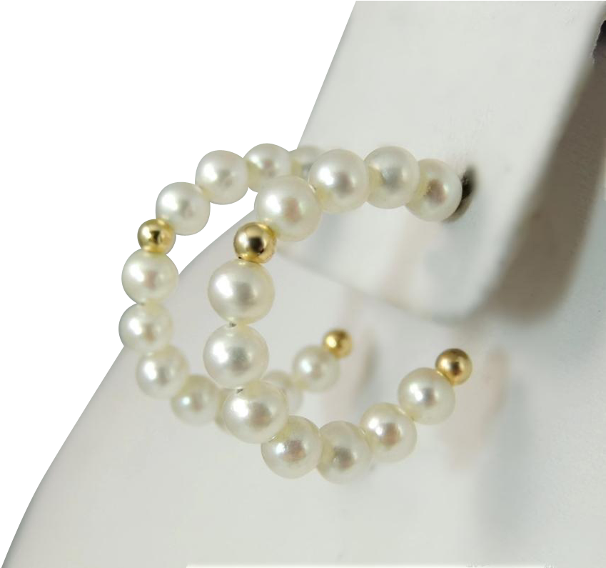 White Cultured Pearl 14k Gold Hoop Earrings - Pearl (852x852)