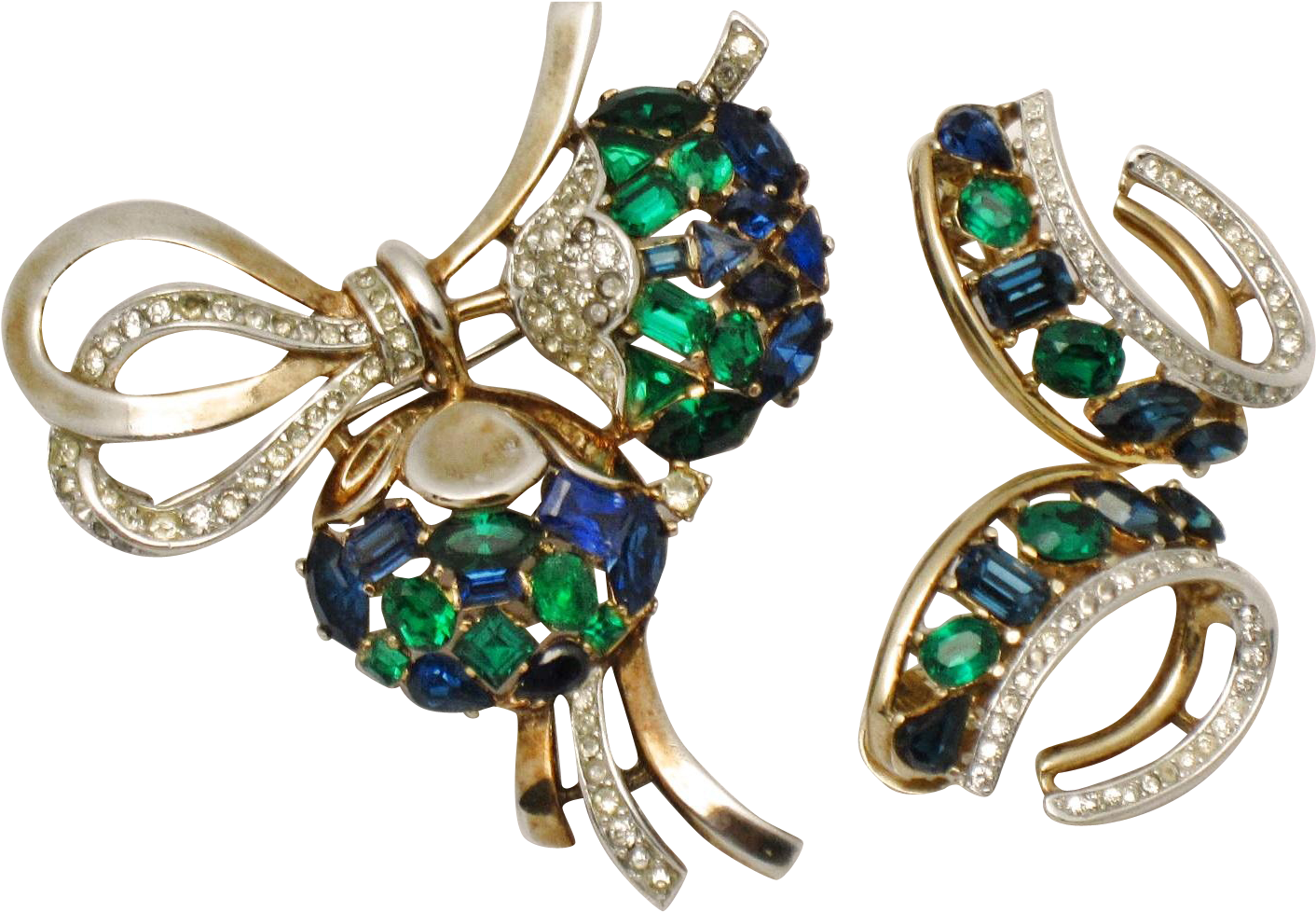 Trifari Jeweled Symphony Rhinestone Brooch Earrings - Earrings (1411x1411)