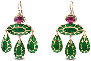 Georgian Girandole Earrings In Emerald Green Plique - Earrings (540x484)