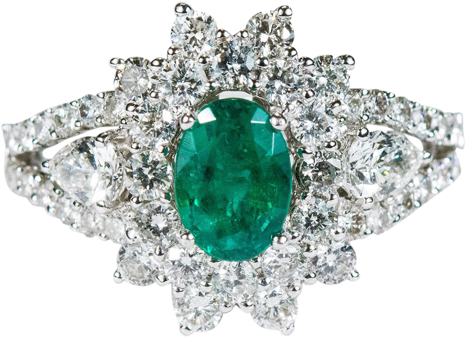 Delightful Diamond Emerald Ring 18k Gold Halo Diamond - Diamond (949x949)