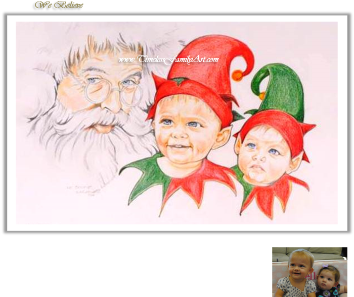 Santa And Elves Colored Pencil Drawing Mike Kitchens - Drawing (701x600)