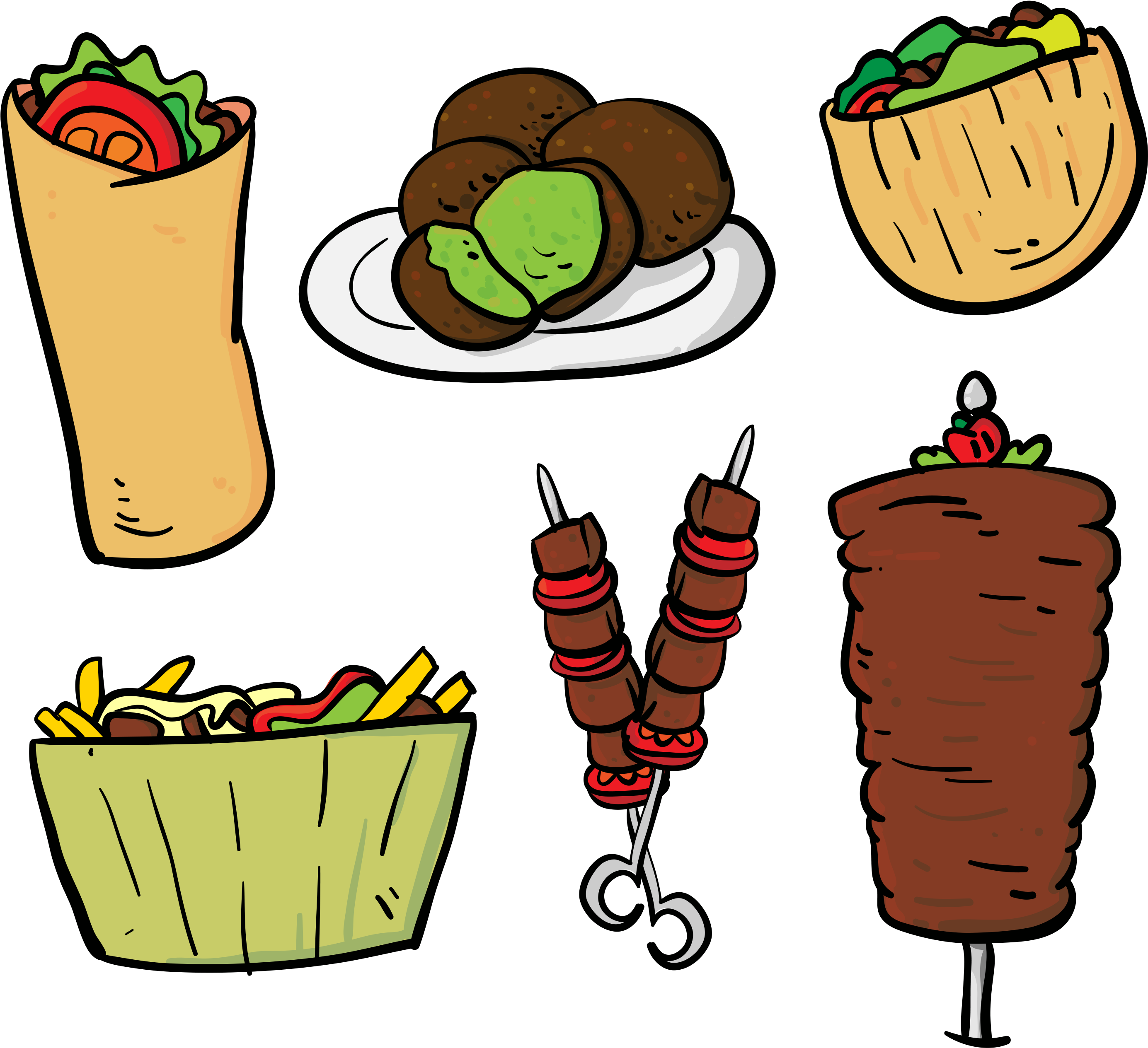 Fast Food Junk Food Shawarma Take-out - Cartoon (2785x2553)