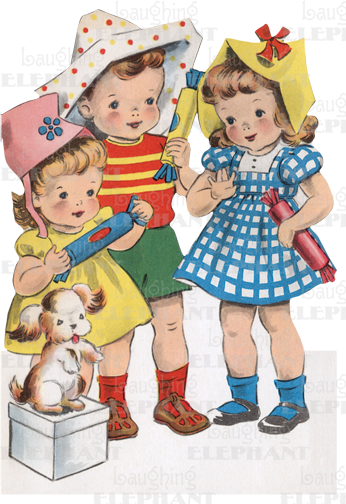 Children In Party Hats - Greeting Card (346x504)