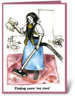 Mother's Day 'me Time' Greeting Card - Cartoon (350x396)