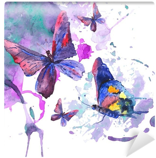 Abstract Watercolor Background With Butterflies Wall - Prestigeartstudios Butterflies Painting Print (400x400)