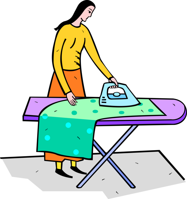 Vector Illustration Of Ironing Clothes With Electric - Iron And Ironing Board Clipart (656x700)