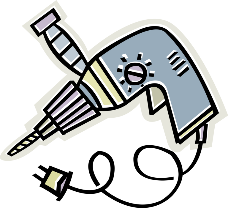Vector Illustration Of Portable Electric Powered Drill - Vector Illustration Of Portable Electric Powered Drill (768x700)