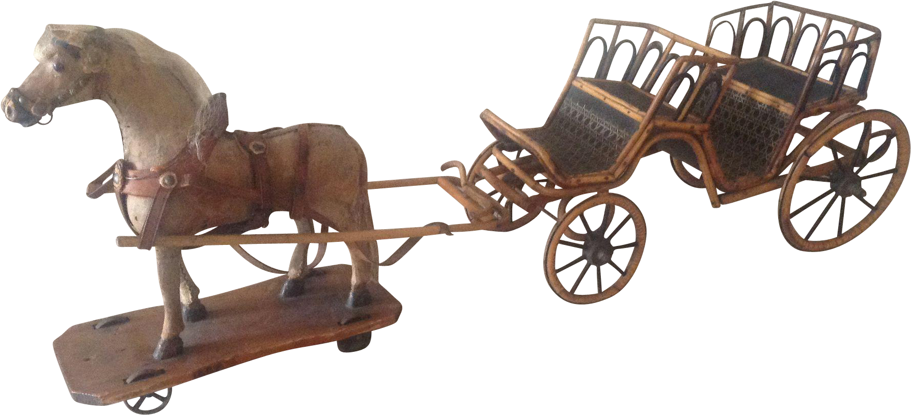Antique French Toy Skin Covered Horse And Open Carriage - Horse And Buggy (1788x1788)
