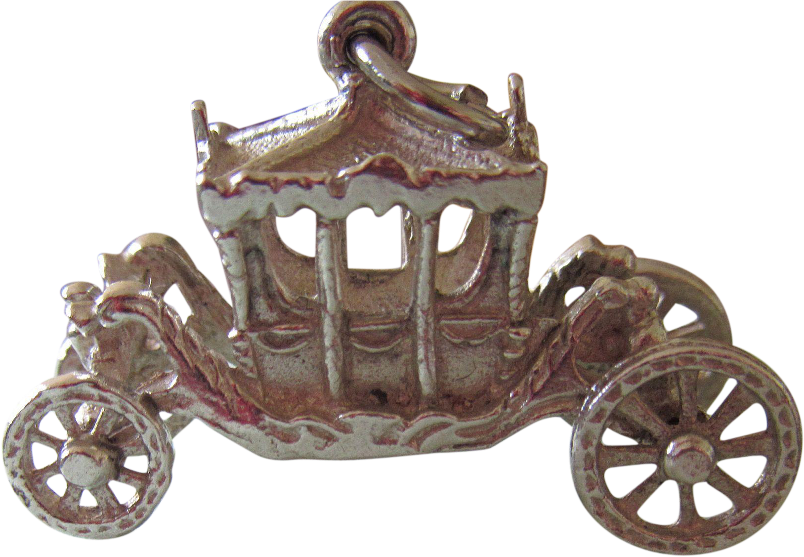 Vintage Large Silver Fancy Carriage Charm Moving Wheels - Carriage (1626x1626)