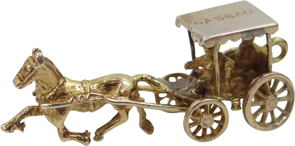 Gold Carriage & Horse Charm Moveable Wheels - Horse And Buggy (966x966)