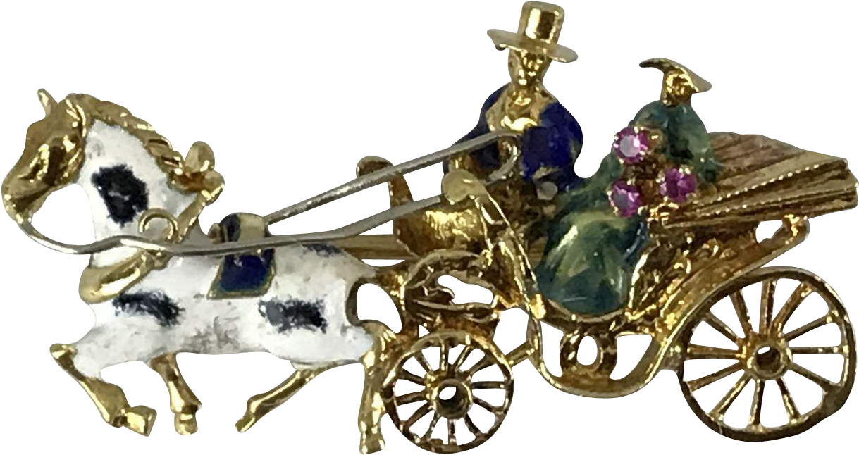 18 Karat Solid Yellow Gold Brooch With Enamel Horse - Colored Gold (1218x1218)