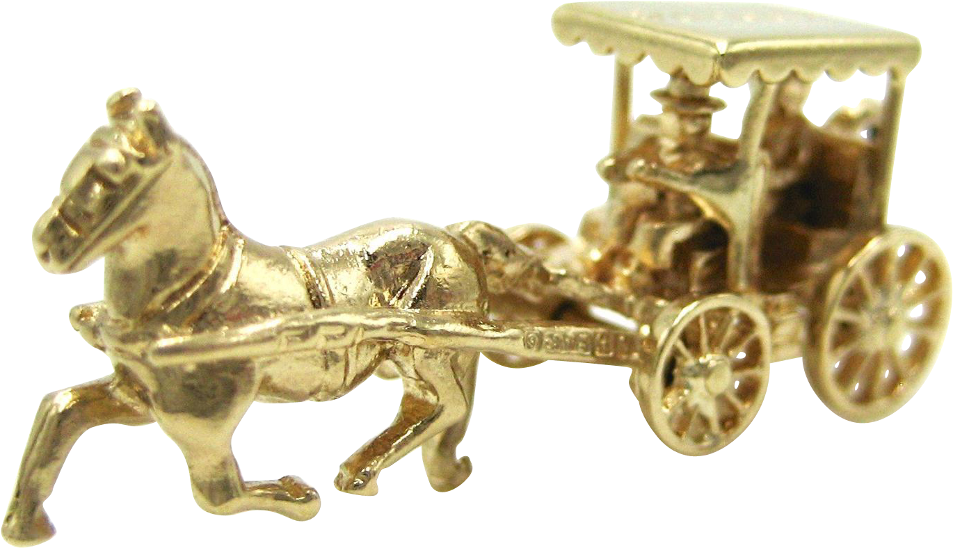 Vintage 9k Gold Bermuda Horse Drawn Carriage Travel - Horse And Buggy (1369x1369)