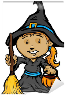 Cute Halloween Girl In Witch Costume Cartoon Vector - Cute Halloween Kids In Trick Or Trea Greeting Card (400x400)