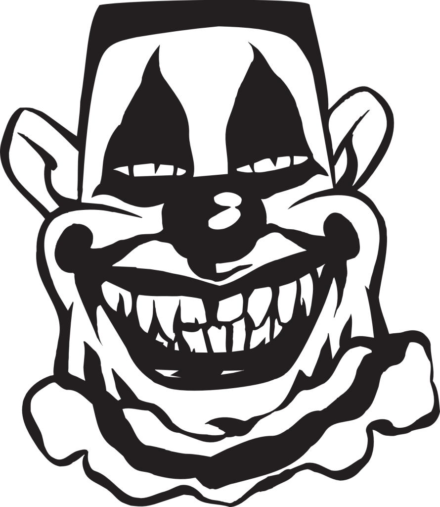Payaso Macabro - Scary Clown Clipart Black And White (890x1024)