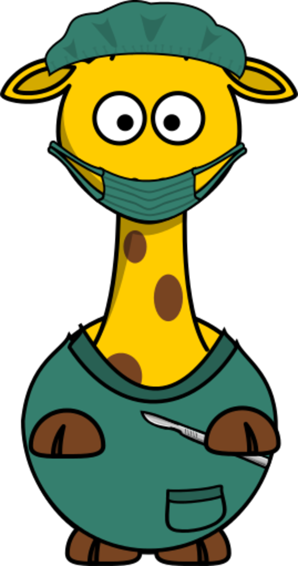 Clipart Of Surgery, Fixed And Prove - Cartoon Giraffe Doctor (600x1140)