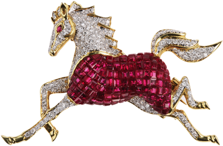 A Ruby And Diamond Horse Brooch Designed As A Circular - Diamond Horse (480x380)