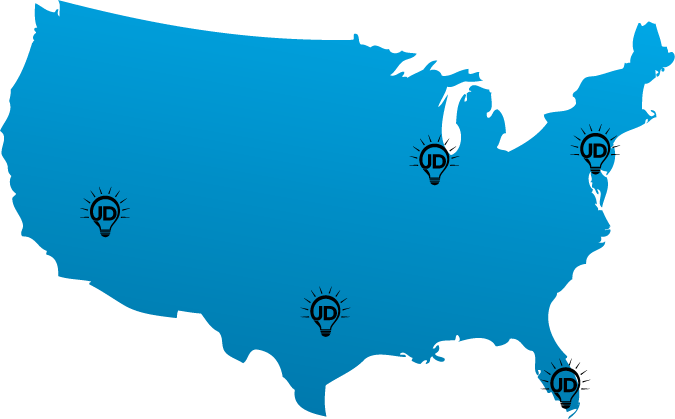 Jd Lighting Has Five Distribution Centers Strategically - Usa Map In Black And White (675x419)