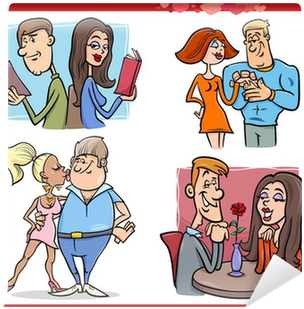 Valentine Couples In Love Cartoon Set Wall Mural • - Love (400x400)