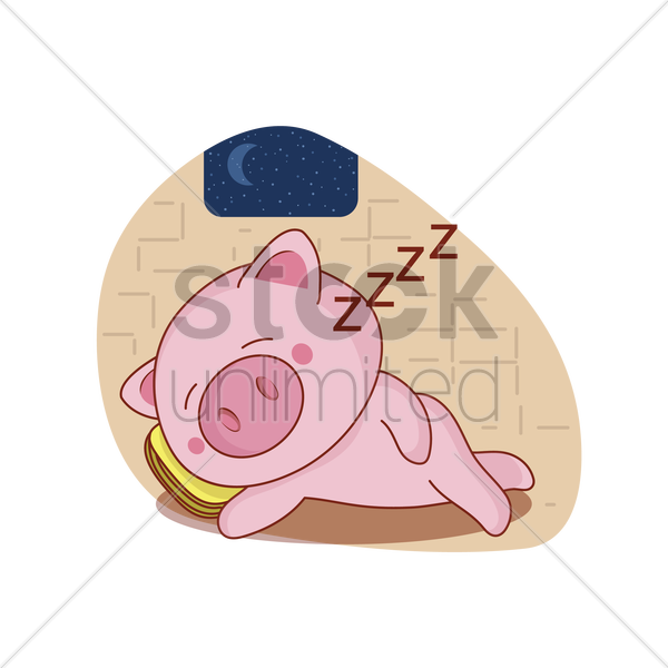 Cartoon Pig Sleeping Vector Image - Pig Sleeping In A Bed (600x600)