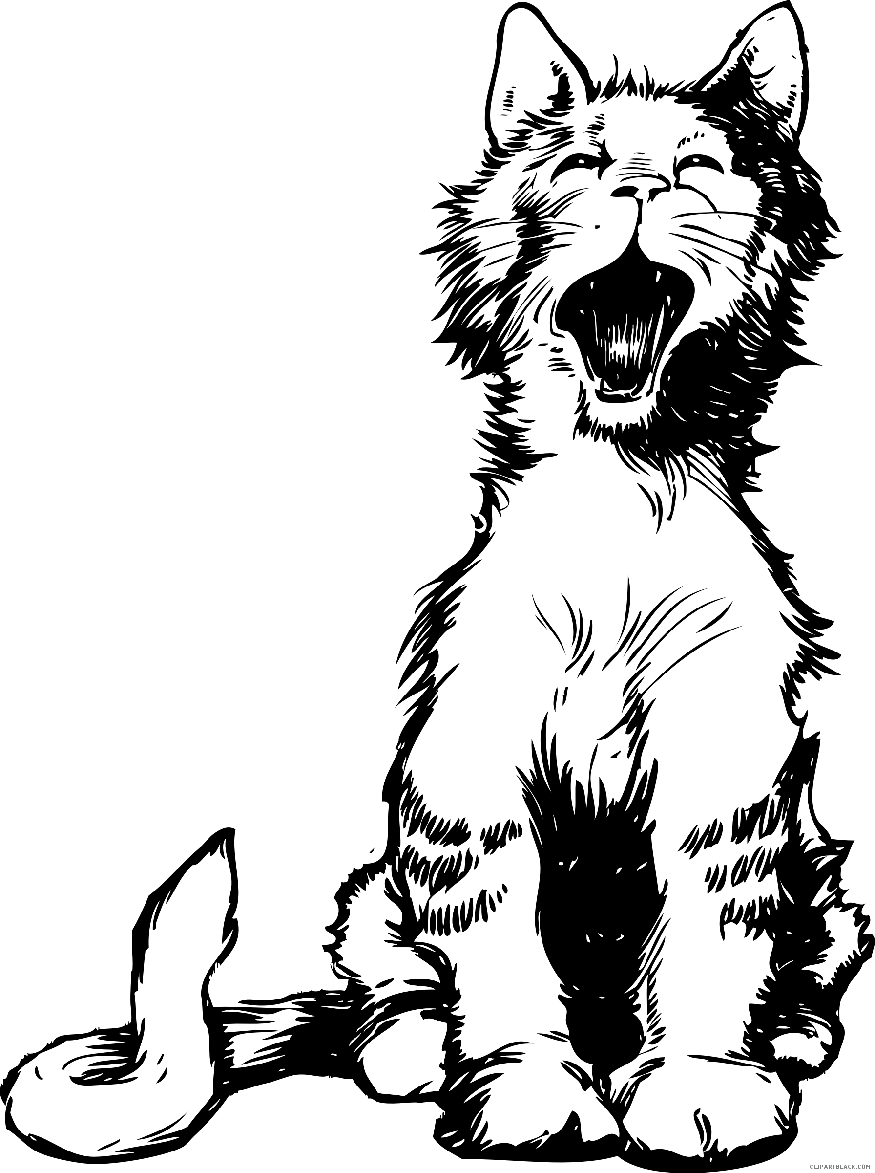 Cat Huge Animal Free Black White Clipart Images Clipartblack - Cats Meowing Clipart Black And White (1792x2400)