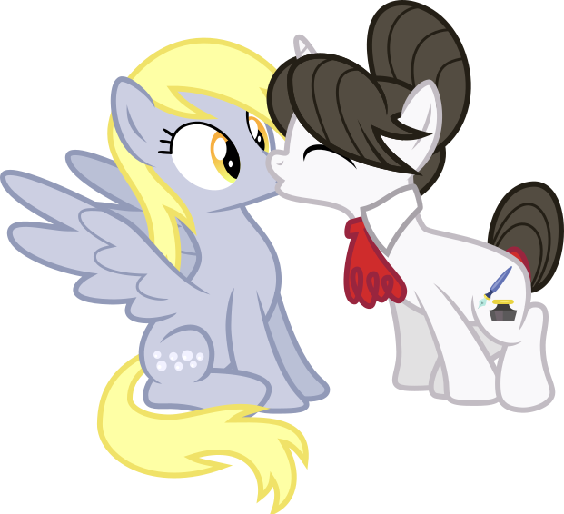 Lucefudu, Derpaven, Derpy Hooves, Female, Kissing, - Cartoon (621x566)