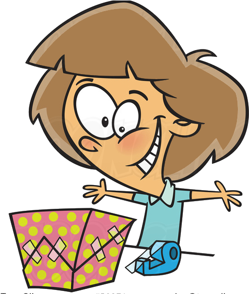 Wpmh Cartoon Excited Brunette White Girl Wrapping A - Hahnenkammrennen (524x582)