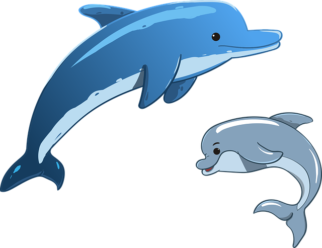 Dolphin, Sea, Animals, Mother And Child, Mammals - Cartoon Dolphin (934x720)