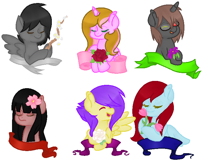 Mane Six Flowers By Bia-htf - Cartoon (748x560)